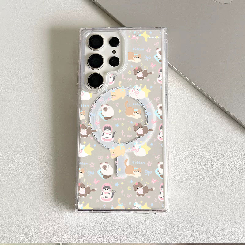 รูปแบบแมวที่มีสีสันกันกระแทก S23Ultra เคสโทรศัพท์เทียบได้กับ Samsung s20fe S21 S21PLUS S22 S23 S24 Ultra ปลอกกันกระแทก S25 Plus S25ultra ฝาครอบ