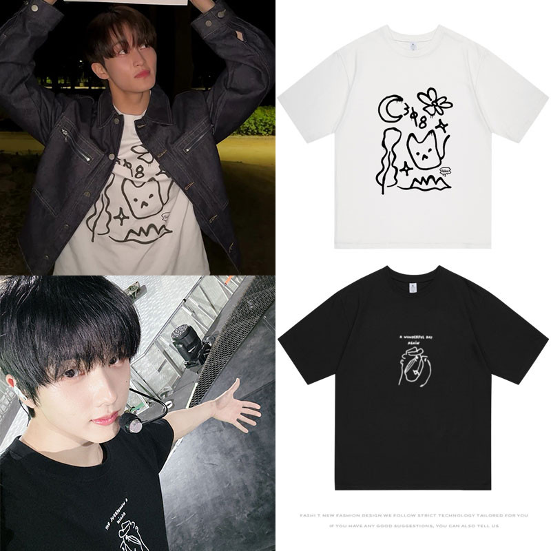 เสื้อยืดแขนสั้นแบบเดียวกับ NCT DREAM และ Park Ji Sung Lee Mark พิมพ์ลายสำหรับทั้งผู้ชายและผู้หญิง ทำ