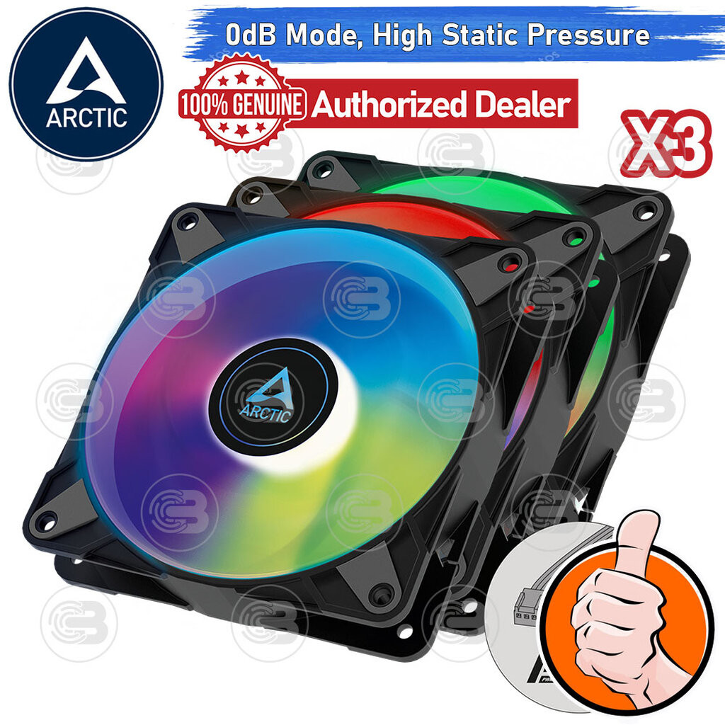 [CoolBlasterThai] ARCTIC P12 PWM PST A-RGB 0dB Black (size 120 mm.) X3 Value Pack PC Fan Case ประกัน