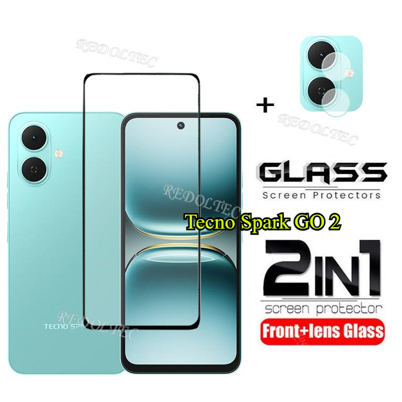 Tecno Spark GO2 ฟิล์มกระจกนิรภัย 2 in 1 ป้องกันหน้าจอและเลนส์กล้อง พร้อมกาวเต็มแผ่น