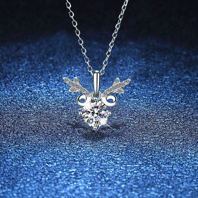 AIDA CHOSEN Moissanite จี้ 925 สร้อยคอเงินหัวกวาง