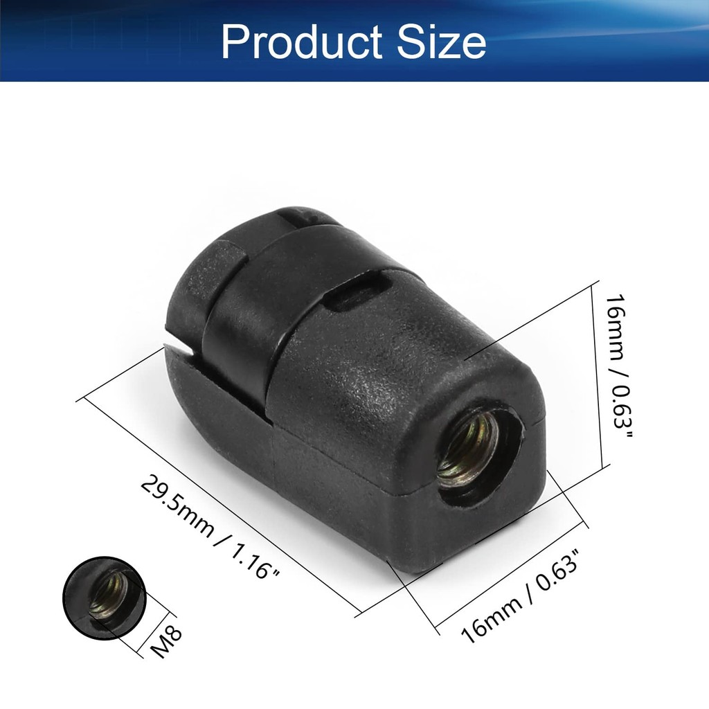 Heyiarbeit 2 ชิ้นแก๊สฤดูใบไม้ผลิ End Fitting Connector M8 ด้ายหญิง PA66A5 สีดําสําหรับเครื่องจักร Au