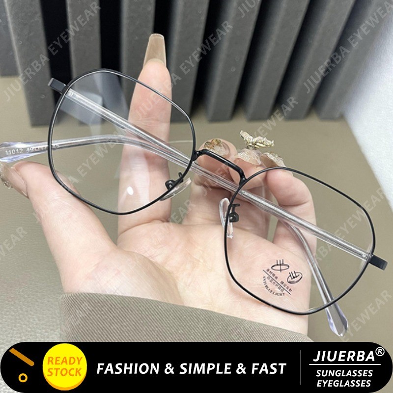 (JIUERBA) แว่นตารูปหลายเหลี่ยมเกาหลีผู้หญิงกรอบโลหะ TR90 ป้องกันแสงสีฟ้าแว่นตาออปติคอลคอมพิวเตอร์