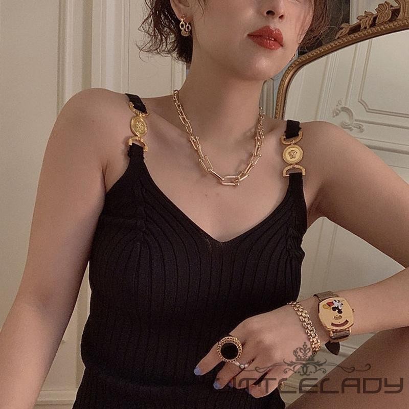 LTL-เสื้อชั้นในสตรีแบบซี่โครงถัก คอดี ประดับโซ่โลหะ ทรงกระชับ