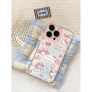 การ์ตูนลูกแมวเมโลดี้นุ่มโปร่งใส เคส iPhone16 15 14 12 11 13Pro Max 7 8Plus 16 15 14 Plus XR X XS Max สีชมพูน่ารัก