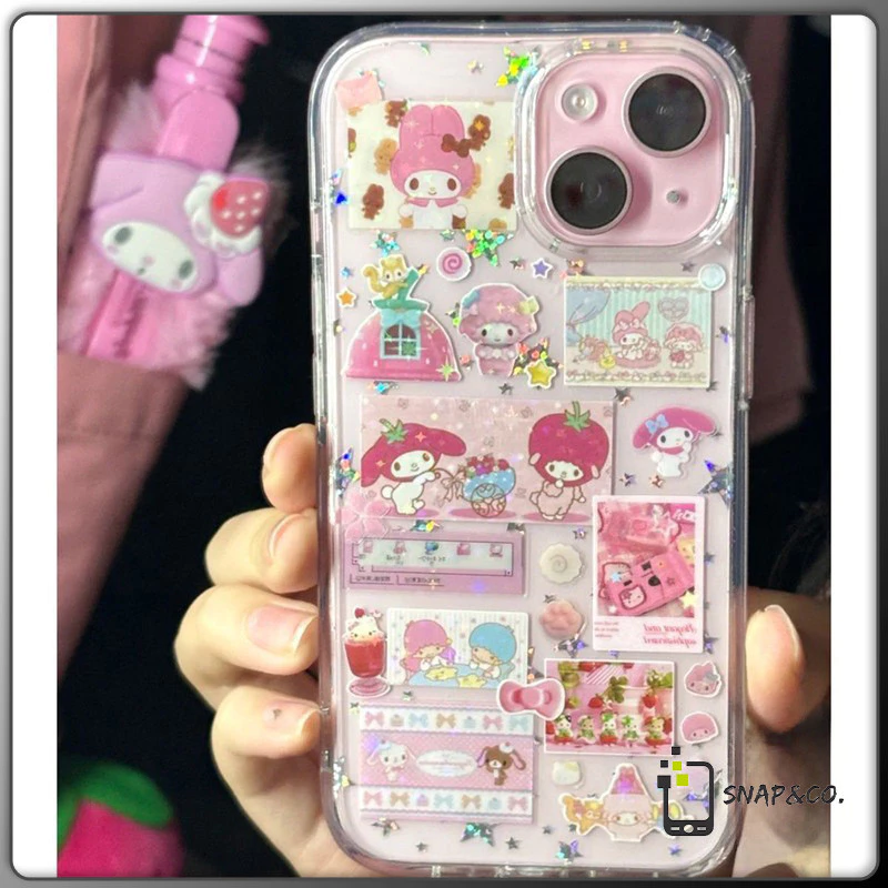 การ์ตูนลูกแมวเมโลดี้นุ่มโปร่งใส เคส iPhone16 15 14 12 11 13Pro Max 7 8Plus 16 15 14 Plus XR X XS Max สีชมพูน่ารัก