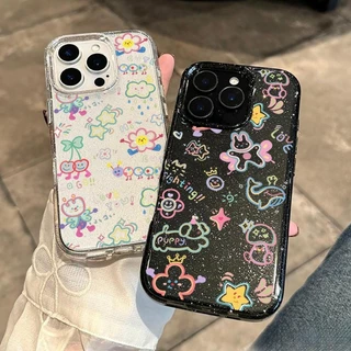 น่ารักสีสันรูปแบบการ์ตูนสําหรับiphone 16 15 14 13 12 11 Pro Max 7 8 Plus XR แฟชั่นBright Glitter Clear TPUกันกระแทกนุ่ม
