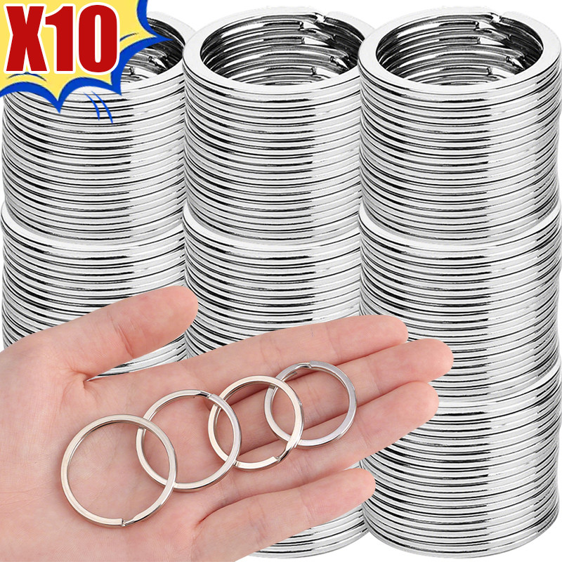 10/20PCS วงกลมขัดเงา Keyfob - DIY รอบสายแบนแยกพวงกุญแจ-เงินโลหะเปล่าพวงกุญแจ-สําหรับเครื่องประดับทําจี้ตกแต่ง