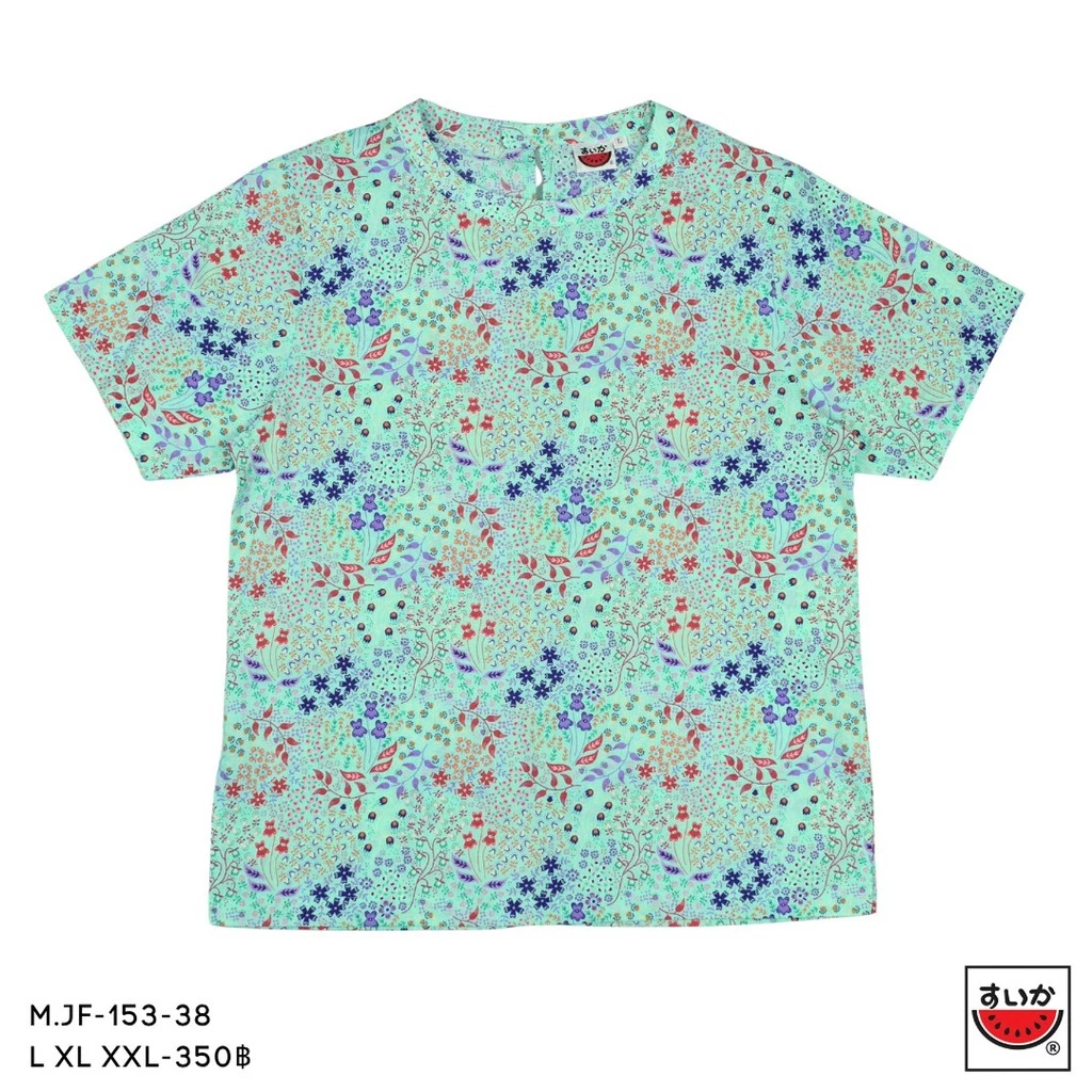เสื้อแตงโม SUIKA คอจีนแขนสั้น ติดกระดุมหลัง ลายดอกไม้ MJF-153 thumbnail 4