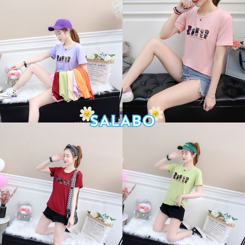 🥑Salabo🥑(โล๊ะเสื้อ) เสื้อยืดคอกลมแขนสั้น ทรงเข้ารูป Freesize สกรีนลาย #E02