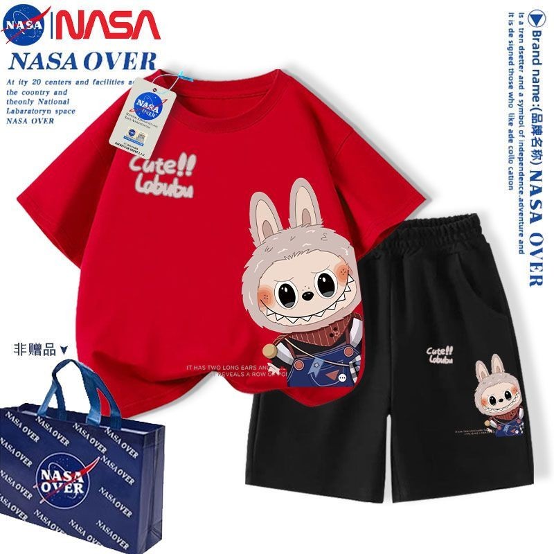ชุดเสื้อยืดแขนสั้นเด็ก NASA ภาคเหนือของ NASA เสื้อผ้าฤดูร้อนอินเทรนด์ชุดกีฬาสามชิ้นฤดูร้อน NASA ชุดแ