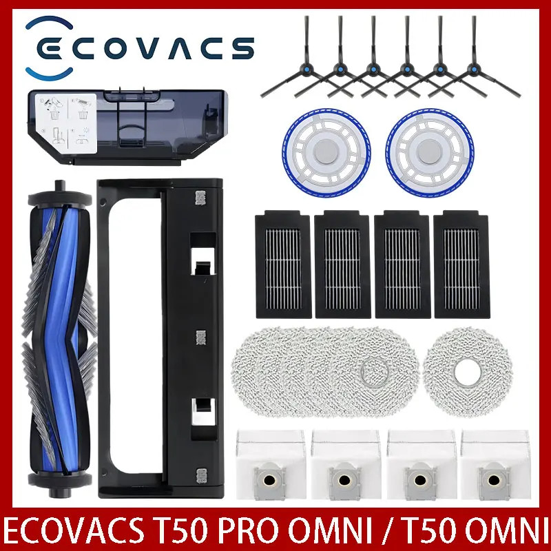 ECOVACS T50 PRO OMNI /T50PRO / T50 OMNI หุ่นยนต์อะไหล่สูญญากาศหลักแปรงด้านข้าง Mop ผ้า HEPA ตัวกรองถุงเก็บฝุ่นอุปกรณ์เสริม