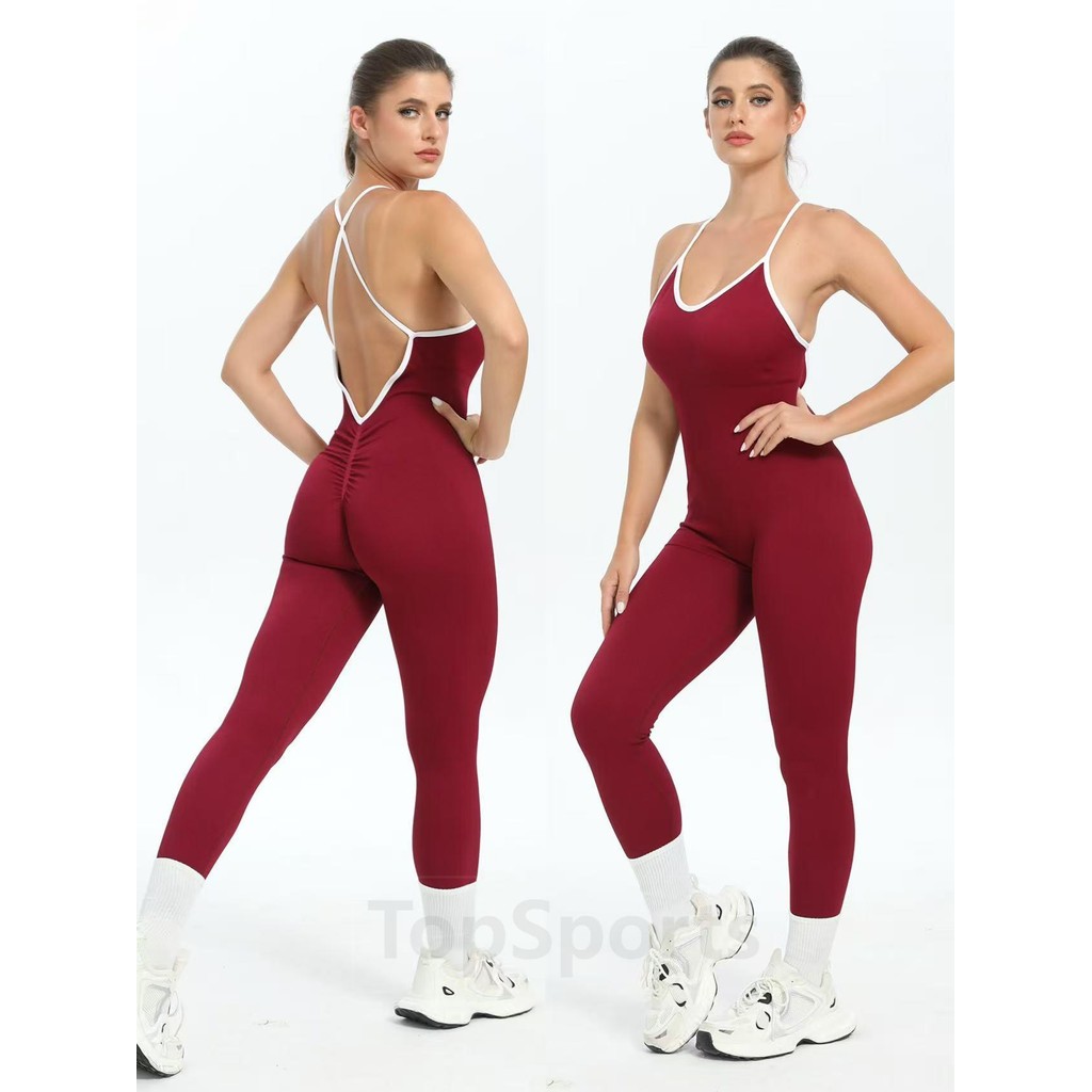ชุดโยคะและฟิตเนสแบบกระชับ Quick-Drying Cross Back Jumpsuit สำหรับการทำโยคะและการออกกำลังกาย
