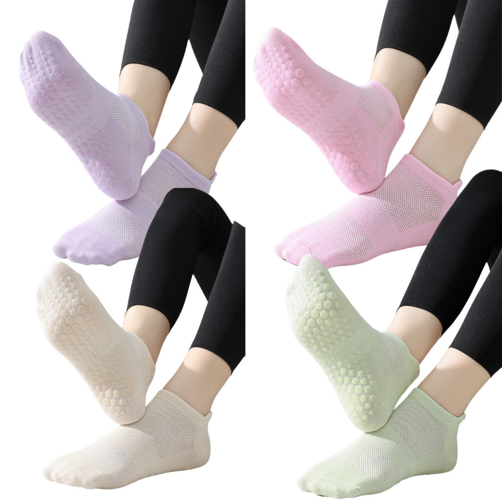 ถุงเท้าสีพาสเทลอ่อนกันลื่นแบบใหม่ สำหรับออกกำลังกาย ข้อสั้น