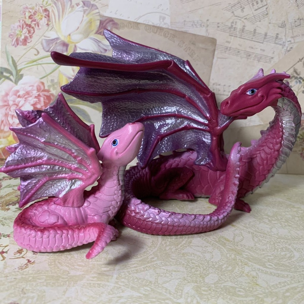 Safari Magic Flying Dragon ไดโนเสาร์สีชมพูสาวหัวใจ Love Dragon Baby Dragon จําลองสัตว์ของเล่นตกแต่ง