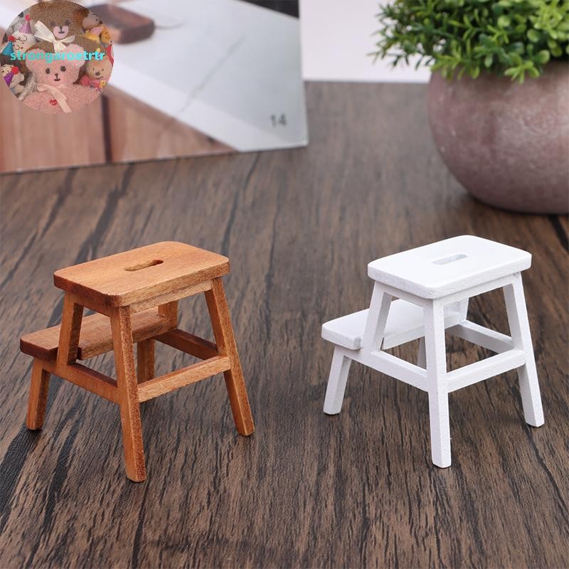 Strongaroetrtr 1:12 Dollhouse Miniature สตูลขั้นตอนสตูลสแควร์สตูลขนาดเล็กBenchรุ่นห้องนั่งเล่นเฟอร์นิเจอร์ตกแต่งTH