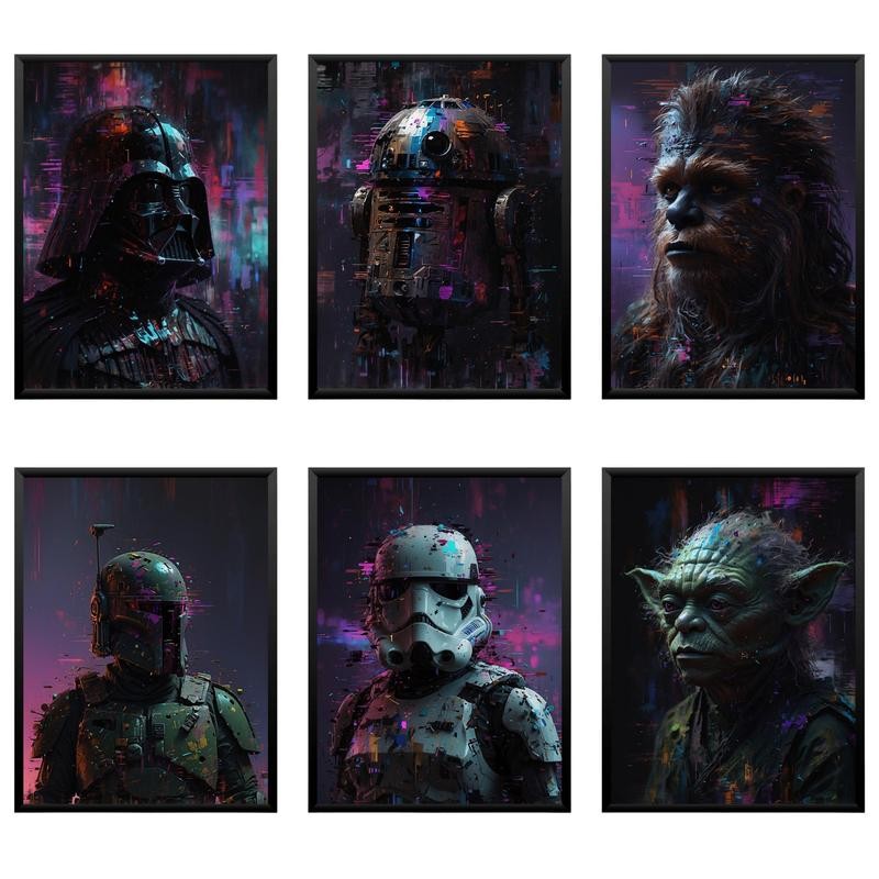 6 Starwars โปสเตอร์ Starwars Wall Art ชุด Yoda พิมพ์ Storm Trooper Art Chewbacca Art R2D2 พิมพ์