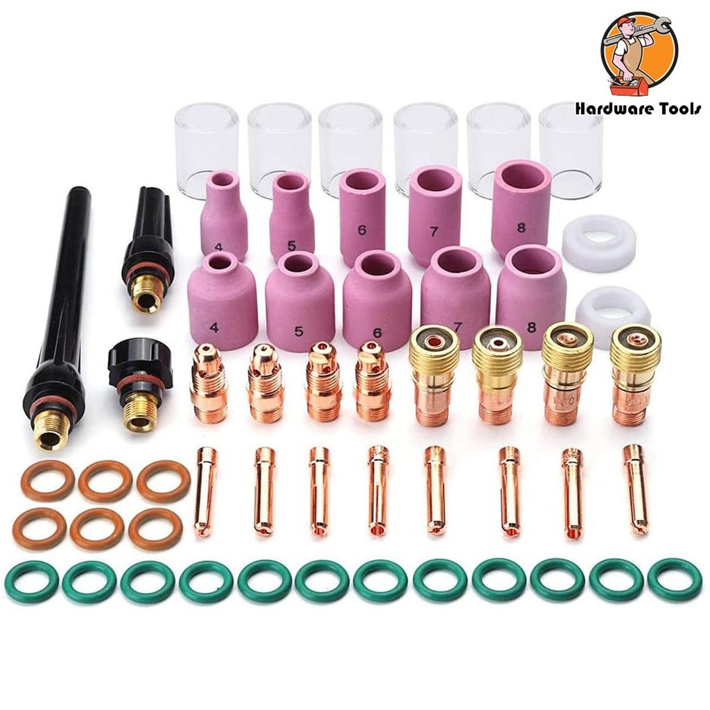 55pcs ไฟฉายเชื่อม Stubby แก๊สเลนส์สําหรับ TIG WP-17/18/26 ทนทานใช้งานง่ายเชื่อมชุดอุปกรณ์เสริม