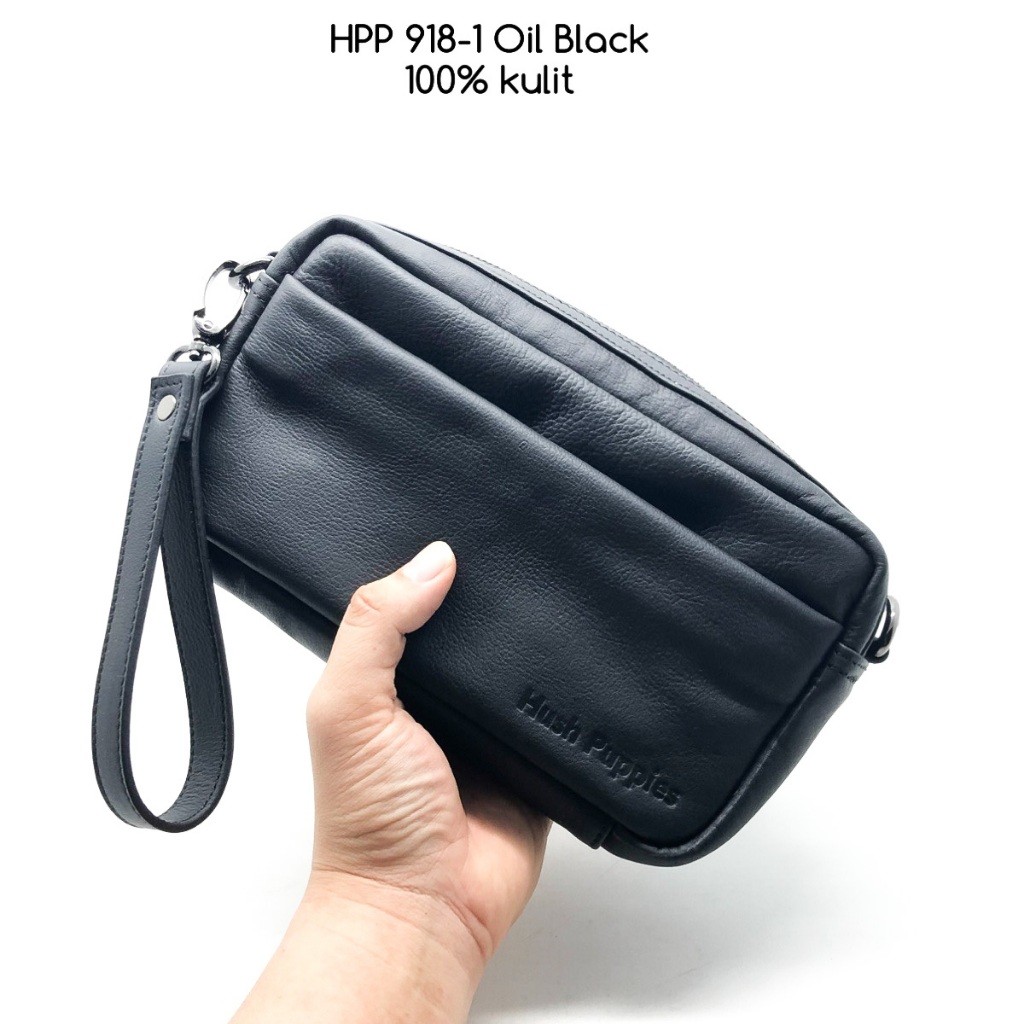 HUSH PUPPIES Hush Puppy 918-1 คลัตช์ผู้ชายคุณภาพระดับพรีเมียมสีดําน้ํามัน