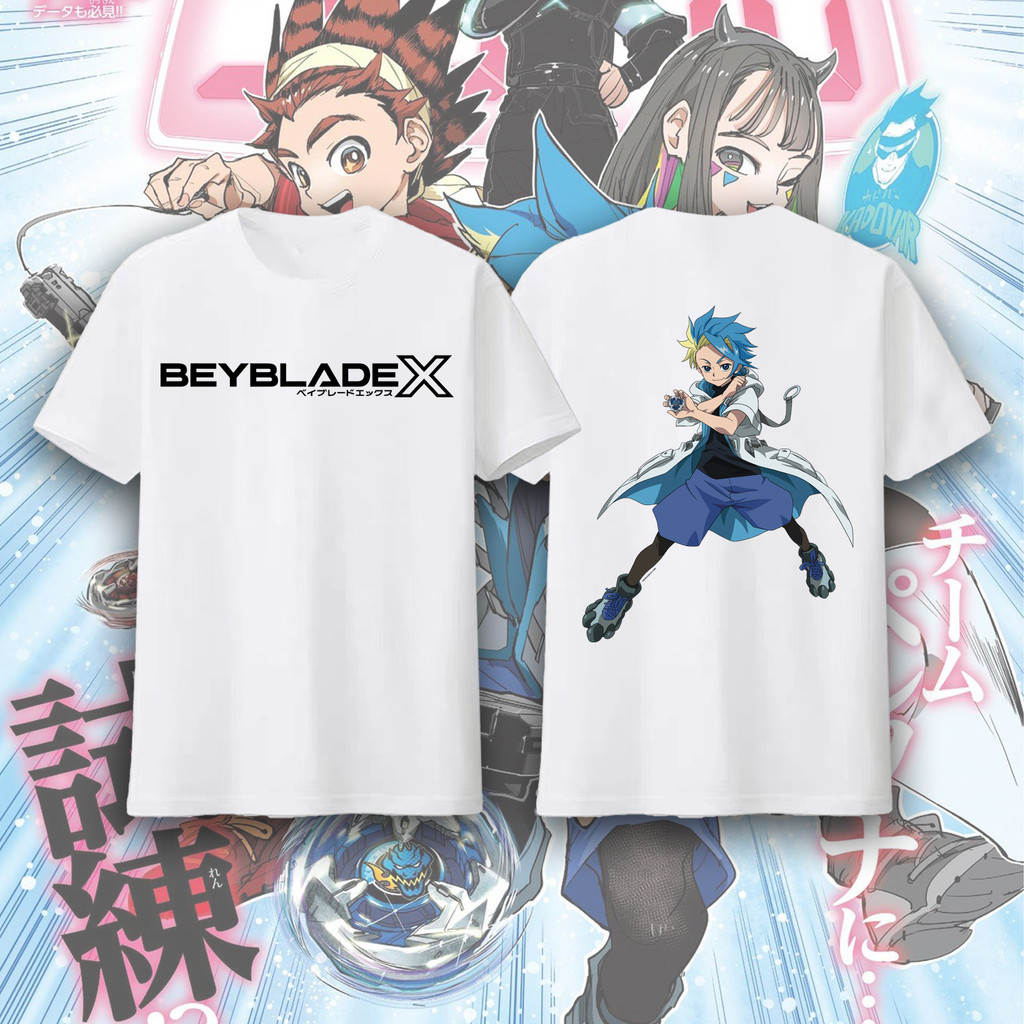 พร้อมส่ง!! S-5XL Beyblade X อะนิเมะผ้าฝ้ายแขนสั้นเสื้อยืดผู้ชาย Kurosu Ekusu Jaxon Cross#9
