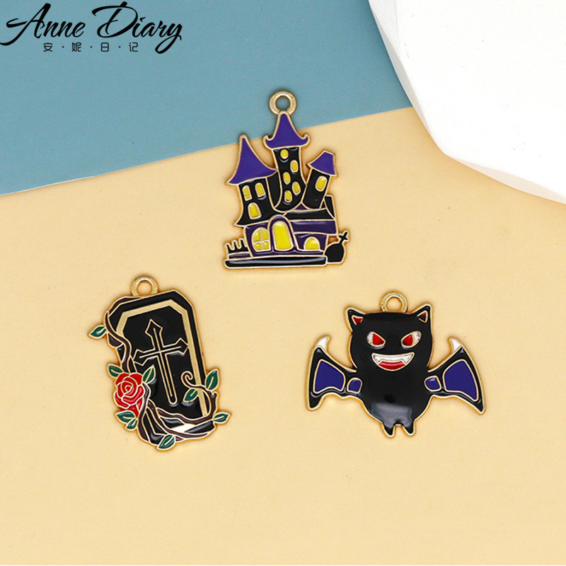 ชุดจี้โลหะผสม Hallowmas แบบเคลือบ พร้อมสร้อยคอ ต่างหู พวงกุญแจ สำหรับงานแฮนด์เมイด DIY KVB9