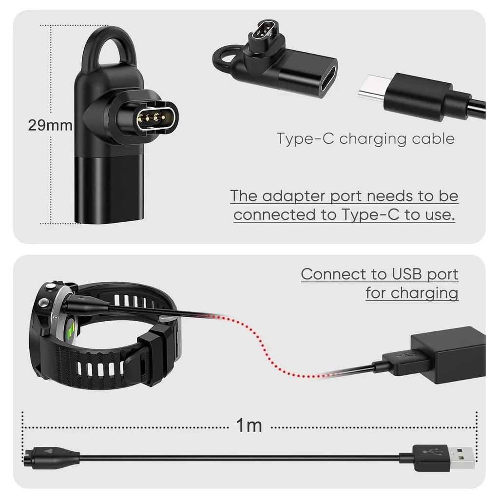 นาฬิกาปลั๊กชาร์จสําหรับ Garmin Fenix 8 7 S 6 5 7X 6X Forerunner 955 935 255 IOS Micro USB Type C อะแดปเตอร์ชาร์จสายสําหรับ Tactix8 instinct Venu vivoactive 6 5 4 Quatix 8 7 ราคา ถูกที่สุด ดีลบีเคเค แกลเลอรีภาพที่ 3