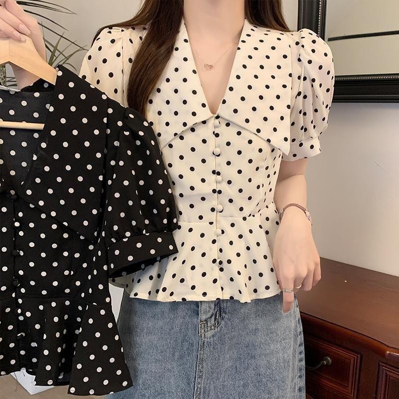 Chili Koko เสื้อเชิ้ตแขนสั้นสำหรับผู้หญิง, สไตล์ลำลองฤดูร้อน, เสื้อเชิ้ตแขนหลวม, เสื้อผ้าสตรีย้อนยุค 99139