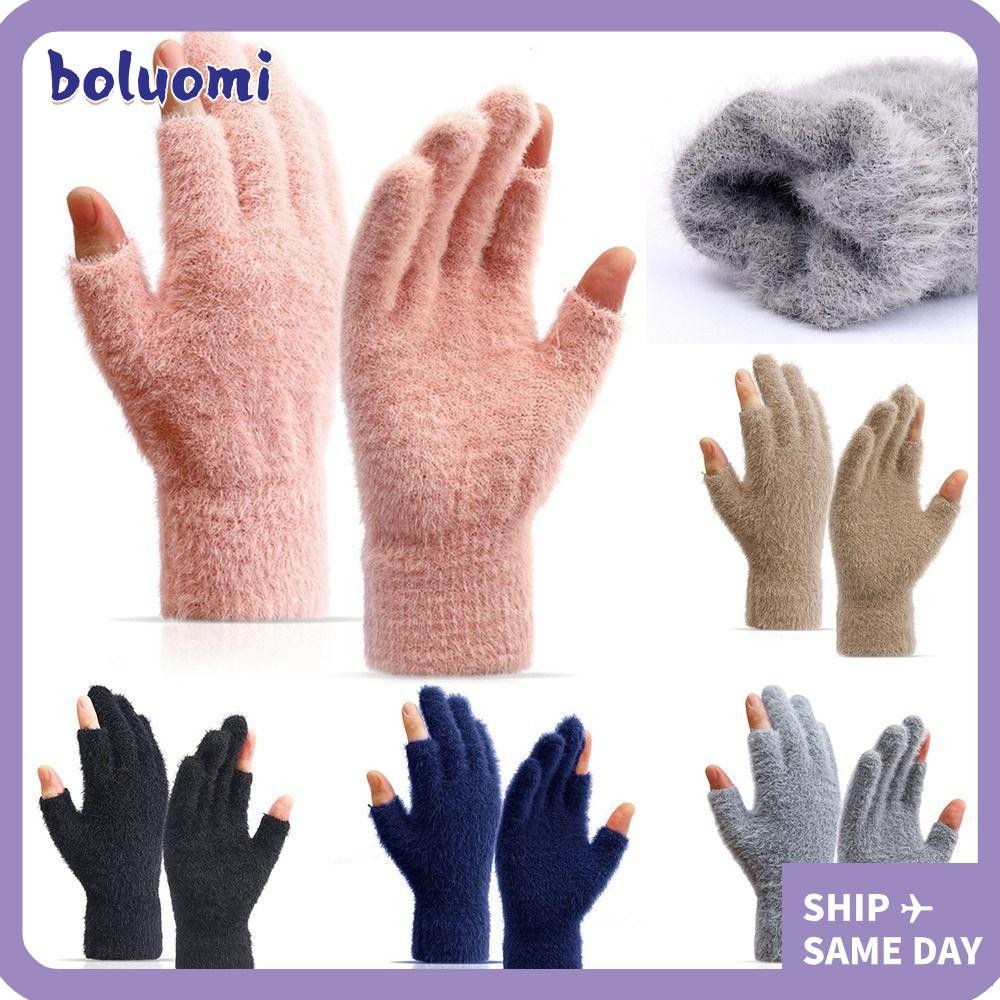 BOLUOMI ฤดูหนาวถุงมืออุ่น, Plus กํามะหยี่ 2 นิ้ว Coldproof Mittens, แฟชั่นเลียนแบบ Mink หนาเขียนถุงมือนักเรียนฤดูใบไม้ร่วงฤดูหนาว