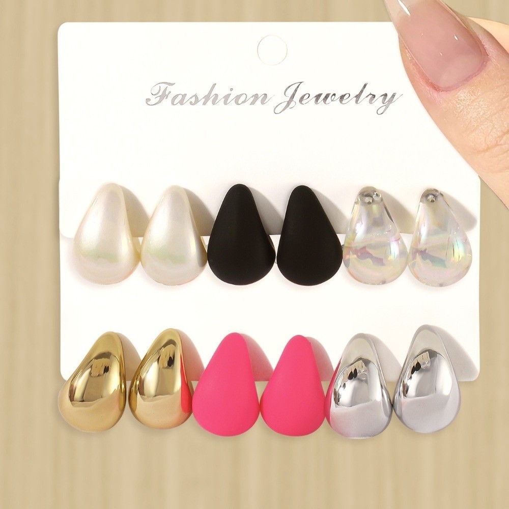 MELODYGOODS ต่างหูแบบหยดน้ำเรียบหรู 6 คู่ เหมาะสำหรับวันพิเศษและสวมใส่วันธรรมดา - รูปที่ 3