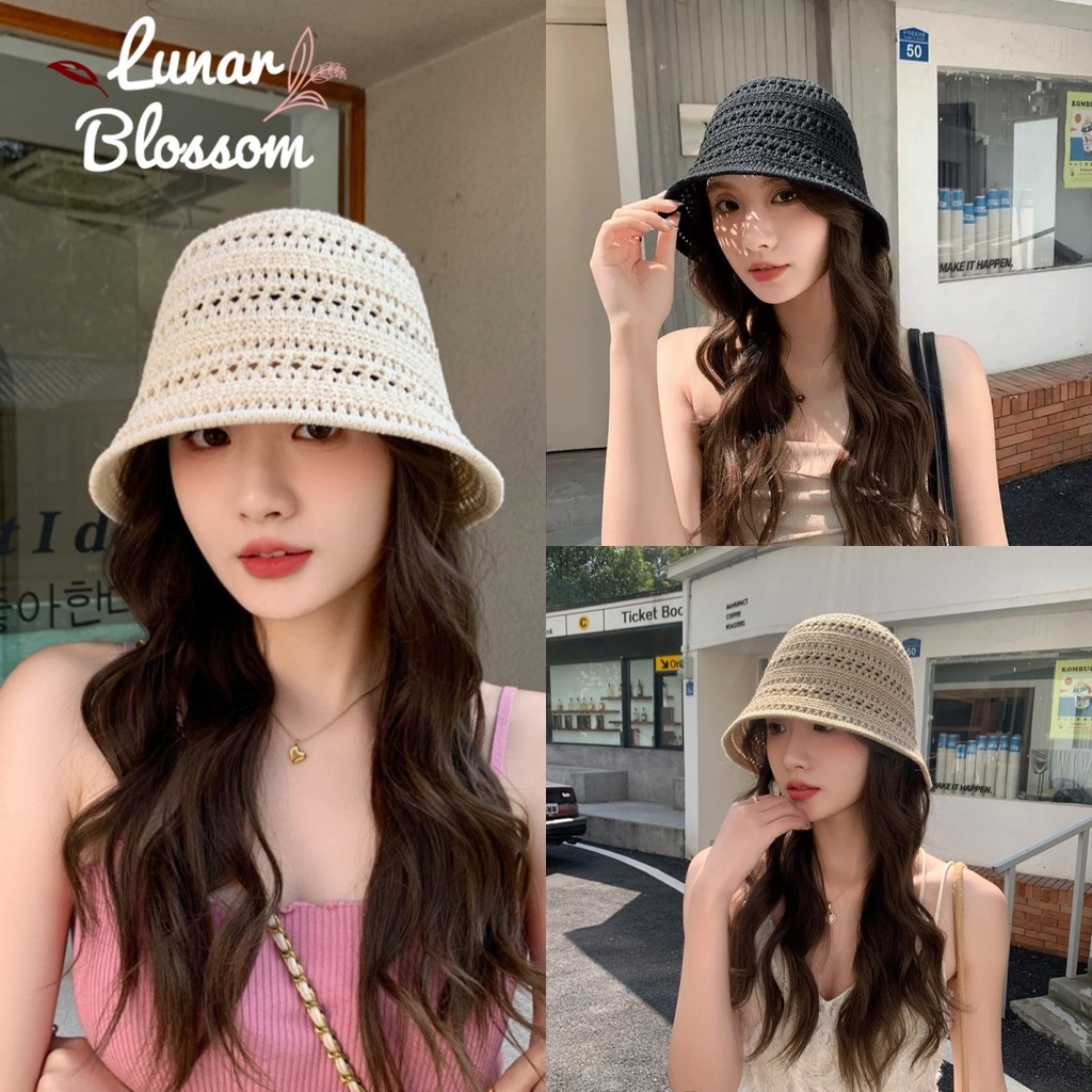 Lunar Blossom 🥰🥰 หมวกแฟชั่น มีให้เลือก 3 สี การถักแบบโปร่ง มีสไตล์และเรียบง่าย หมวกบักเก็ตทอ ส่งไวจากไทย
