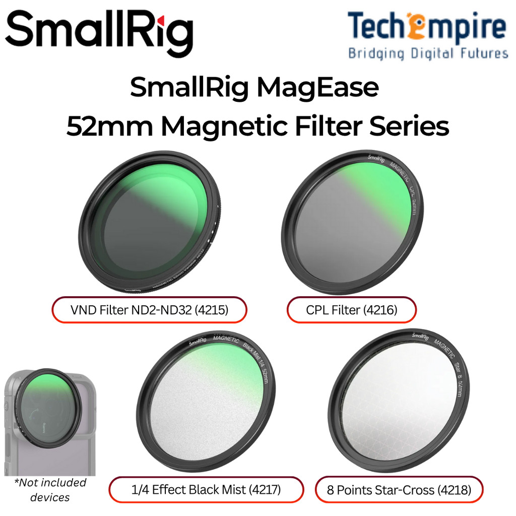 SmallRig MagEase 52mm Magnetic Filter Series VND Filter ND2-ND32/ CPL/ 1/4 Effect Black Mist/ 8 Poin