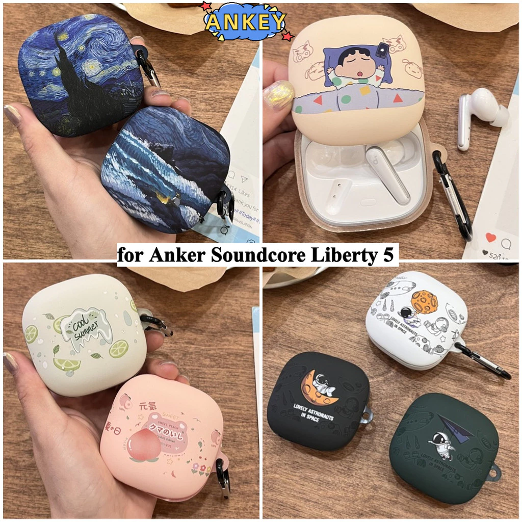 for Anker Soundcore Liberty 5 ANC Case Headphone Cover Water Sticker Starry Sky, Peach, Cartoon, Oil Painting, Art