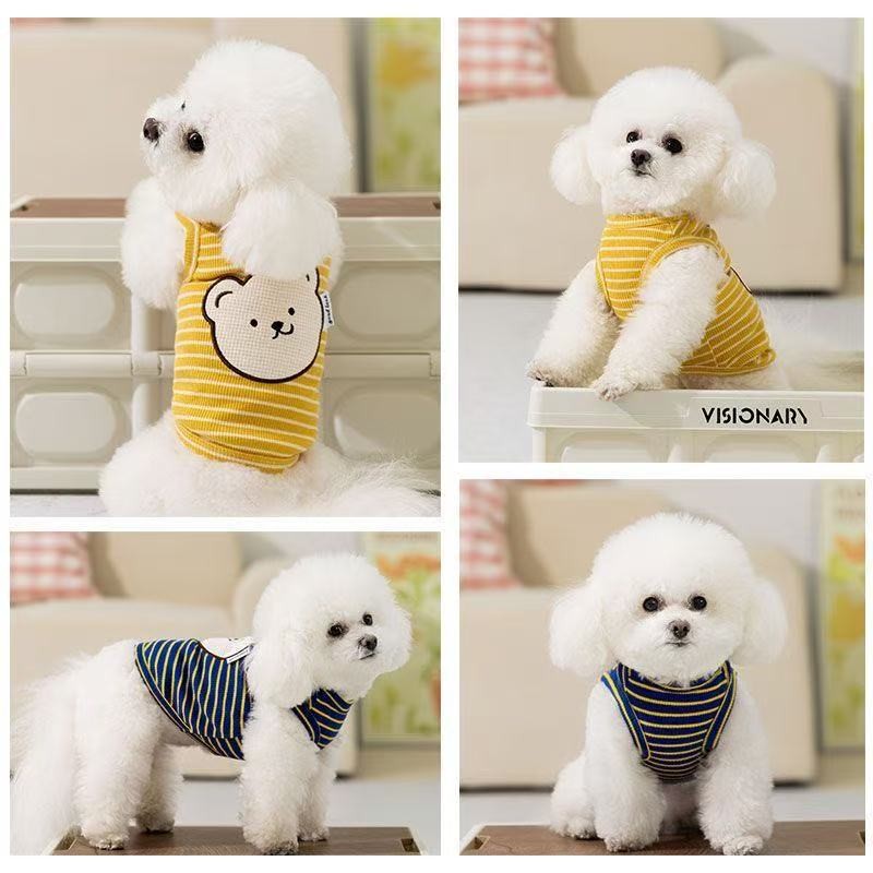 ฤดูใบไม้ผลิและฤดูร้อนใหม่น่ารักคดเคี้ยวปากหมีลายเสื้อกั๊กฉุดลูกสุนัขขนาดเล็กบิชอนเท็ดดี้สองขาเสื้อผ้าระบายอากาศ - รูปที่ 3