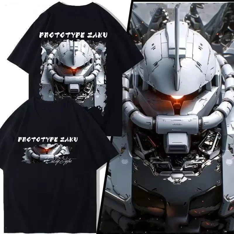 เสื้อยืดแขนสั้น GUNDAM Zaku ฤดูร้อนใหม่สำหรับผู้ชายและผู้หญิงหลวมแฟชั่นสบาย ๆ สไตล์ญี่ปุ่นอเนกประสงค์