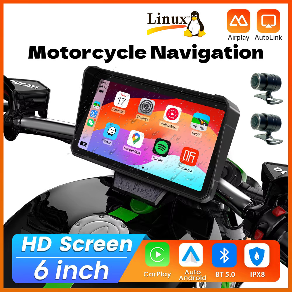 IPX8 กันน้ํา 6 นิ้วรถจักรยานยนต์นําทาง 1440*720P ในเซลล์หน้าจอสัมผัสบลูทูธ GPS มอเตอร์ DVR Monitor