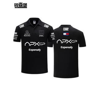 เสื้อโปโลผู้ชายแขนสั้นคอปกลายรถแข่ง F1 สำหรับผู้ชายในช่วงฤดูร้อน