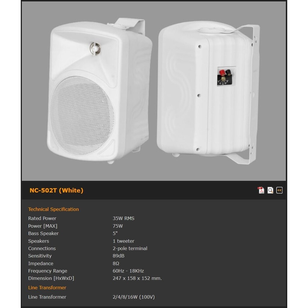 [รวมVAT][ชัดทุก Zone] ตู้ลำโพงพร้อมขาติดผนัง ลำโพงแขวนผนัง NTS NC-402 NTS NC-502 NTS NC-602 NTS NC-602T NTS NC-802 - รูปที่ 2