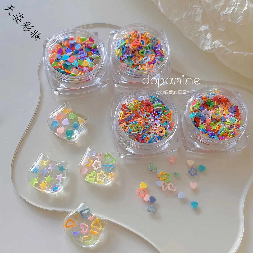 แผ่นติดเล็บลายดาวห้าแฉกกลวงสีสันสดใส ดาวโดพามีนแห่งความรัก