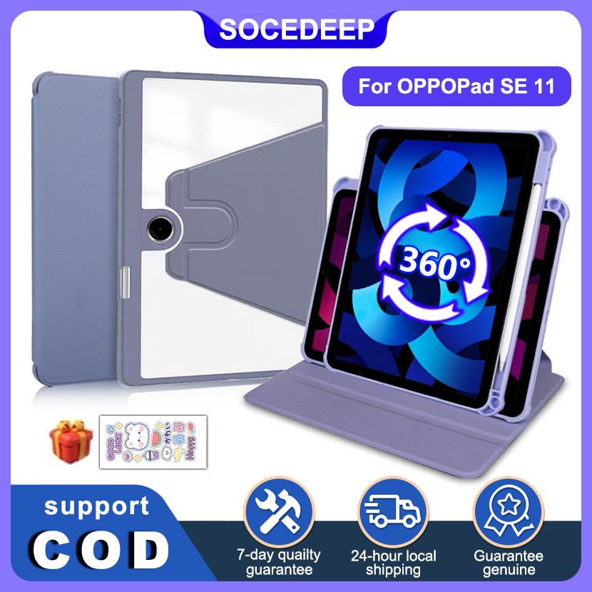SOCEDEEP สําหรับ OPPO Pad SE 11 นิ้ว 2025 Case 360° ขาตั้งหมุนได้ ฝาครอบแท็บเล็ตอัจฉริยะอะครีลิคพรีเมี่ยมพร้อมชุดที่ใส่ดินสอสําหรับ ต่อต้านแพด กับ 11 ปลอก