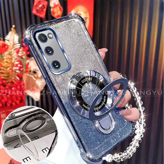 เคสสําหรับ Samsung S10 S20 S21 FE S21 S20 PLUS S21 S20 ULTRA เคสโทรศัพท์ U-รูปไร้สายชาร์จวงเล็บสี่มุม anti drop สร้อยข้อมือเปลือกนิ่มโปร่งใส 014