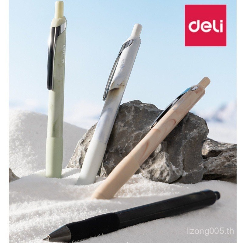 ปากกาเจล Deli [Bullet Tip Black NS666C New Sai Pen] ตัวอักษรฟรี Push Type Low Center of Gravity Whol