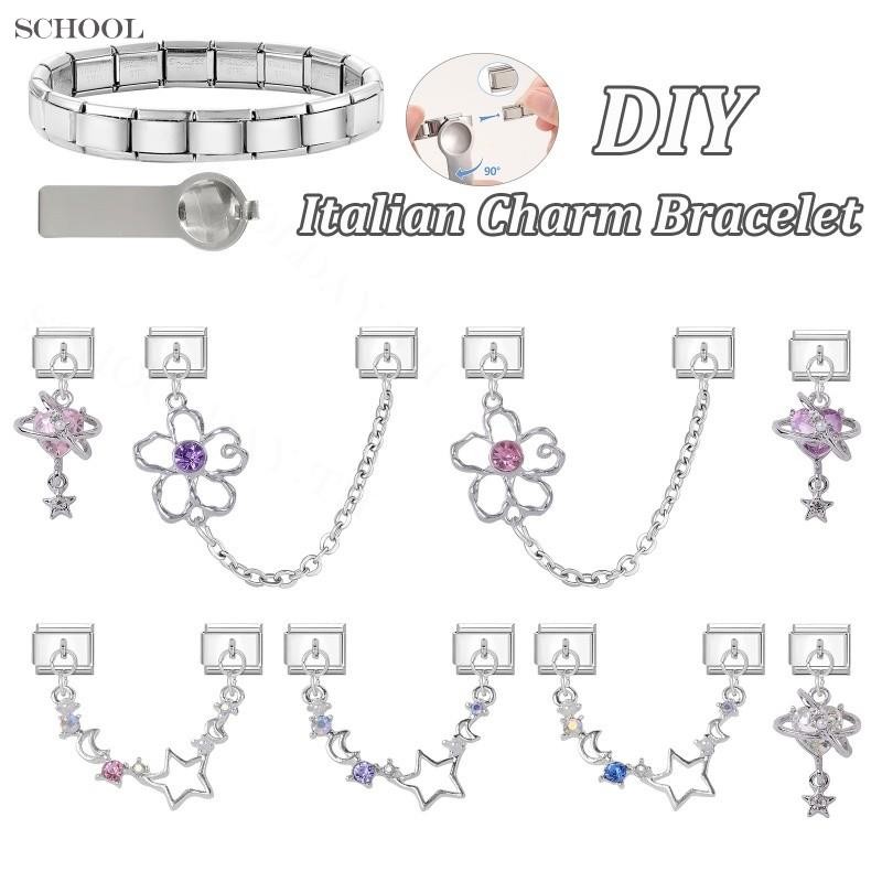 สร้อยข้อมือสแตนเลส Hollow Star Moon แบบอิตาเลียน Charms ขนาด 9 มม., DIY เครื่องประดับสำหรับตกแต่ง
