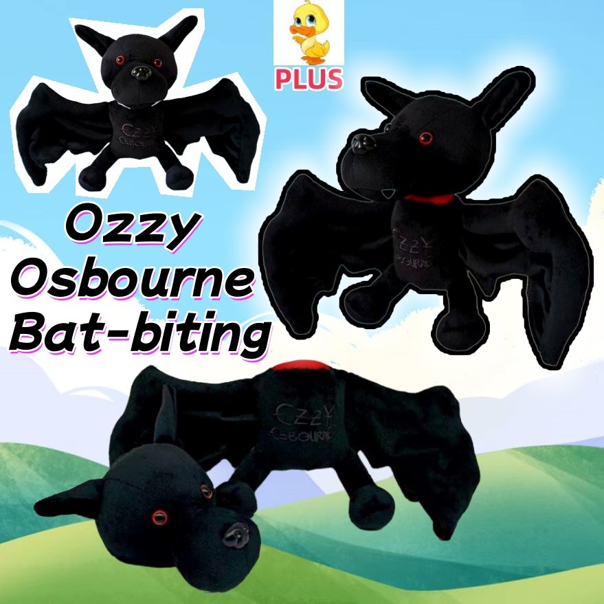 พลัส พลัส✨คุณภาพสูง✨Ozzy Osbourne Bat-biting Plushy ตุ๊กตาน่ารักสีดําค้างคาว Plush ของเล่นเด็ก Stuff