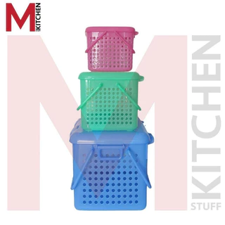 M KITCHEN ตะกร้า ตะกร้าพลาสติก มีหูหิ้วและฝาปิด เหมาะสำหรับใส่แมว สุนัข สัตว์เลี้ยงต่างๆ (C1)