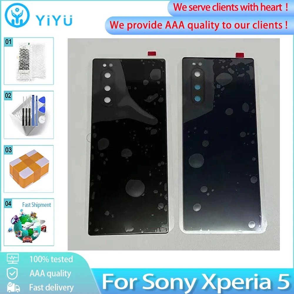 Original Glass สําหรับ Sony Xperia 5 J8210 J8270 J9210 ฝาหลังแบตเตอรี่ด้านหลังประตูเลนส์ + สติกเกอร์