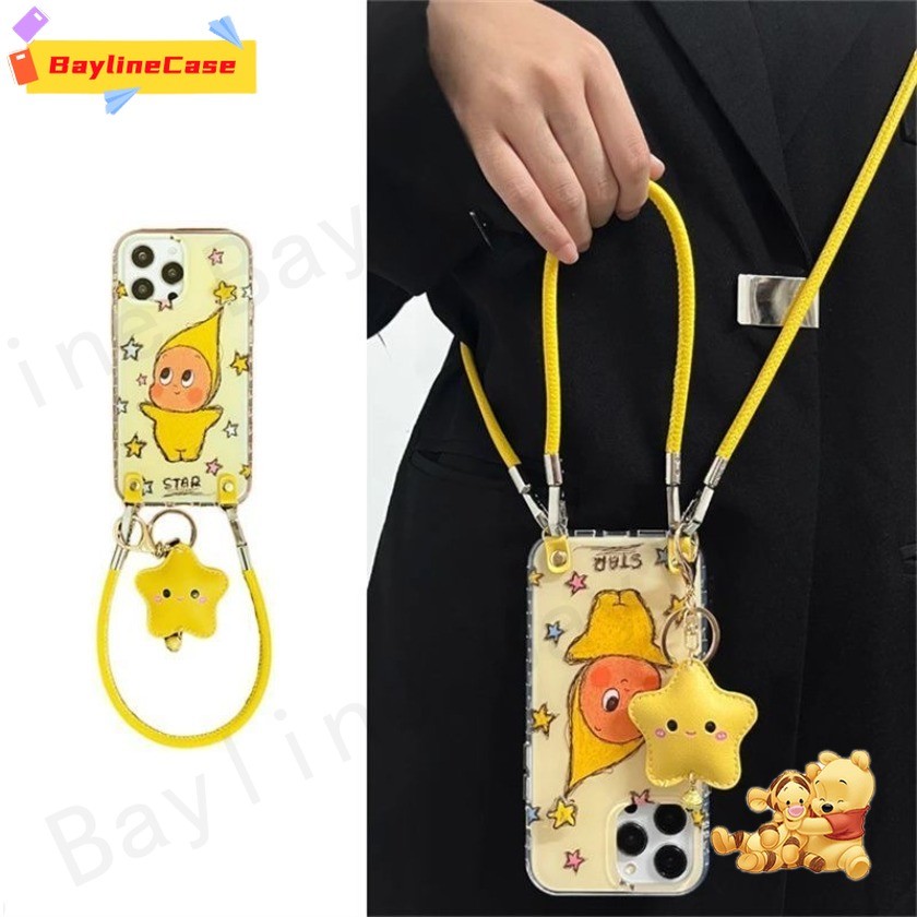 ขายร้อนInsการ์ตูนน่ารักหมวกสีเหลืองTwinkle Twinkle + Starจี้ + สั้น + เชือกยาว 2-in-1 เคสโทรศัพท์ใช้งานร่วมกับiPhone 17 16 15 14 13 12 11 Pro Max X Xr Xs Plus Cover