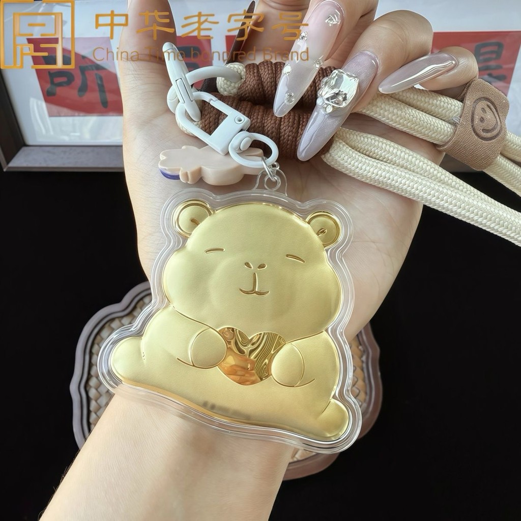 อินเทรนด์ Play ของแท้ 999 ทองคําบริสุทธิ์ [kapibala] การ์ตูนโทรศัพท์มือถือ Lanyard จี้พวงกุญแจจี้ของ