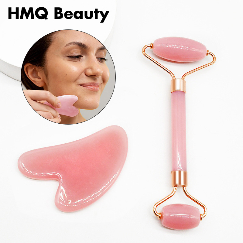 ลูกกลิ้งหยกและ Guasha ชุดนวดหน้าเครื่องมือความงาม Skin Care Roller คอยกกําจัดริ้วรอย