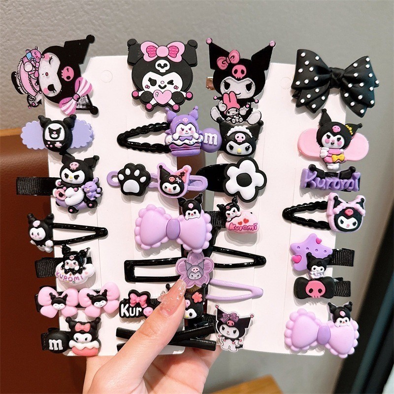 SANRIO ชุด 12 ชิ้นพร้อมสต็อก ซานริโอ คุโรมิ ซินนามอนโรล กิ๊บติดผมสีคลิปคิตตี้เด็กกิ๊บเด็กชุดปิ่นปักผม