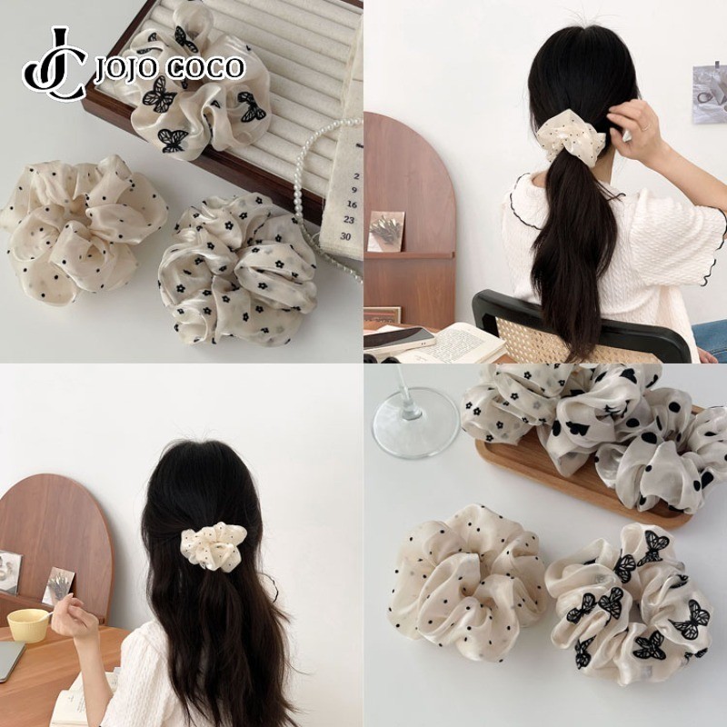 Jojo COCO Polka Dot ยางรัดผมลําไส้ขนาดใหญ่สไตล์เกาหลีผู้หญิงเรียบง่ายทุกวัน Scrunchies อุปกรณ์เสริม